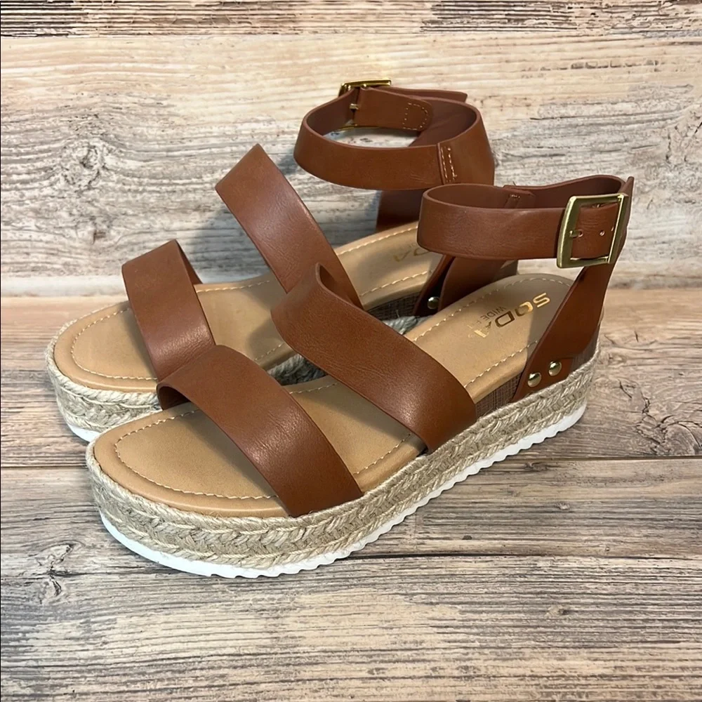 Soda Bryce Open Toe Buckle Ankle Strap Platform Espadrille Wedge Sandal New! C6